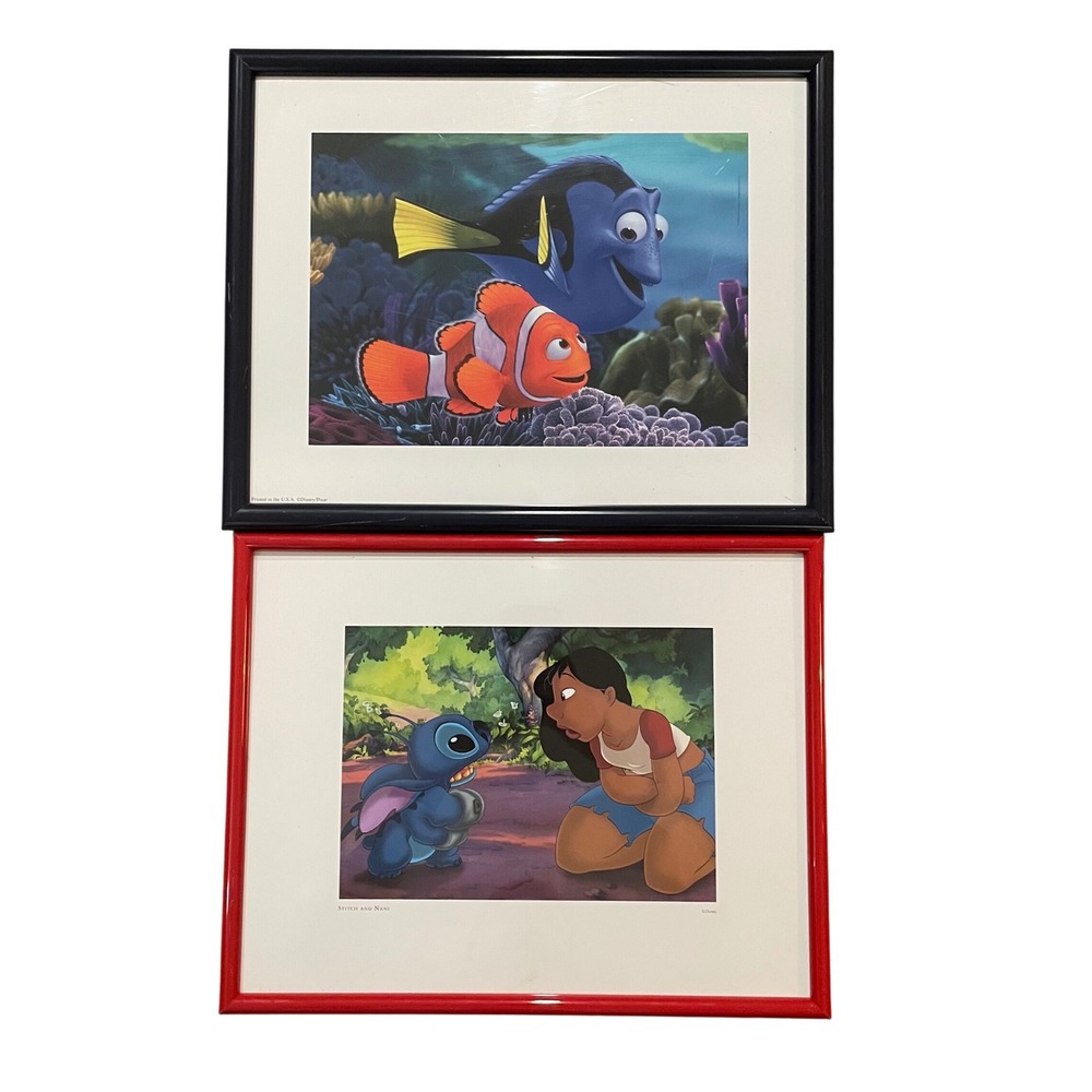 Disney Pixar Finding Nemo Dory Stitch Framed Prints Set 2 Kids Room Wall Art